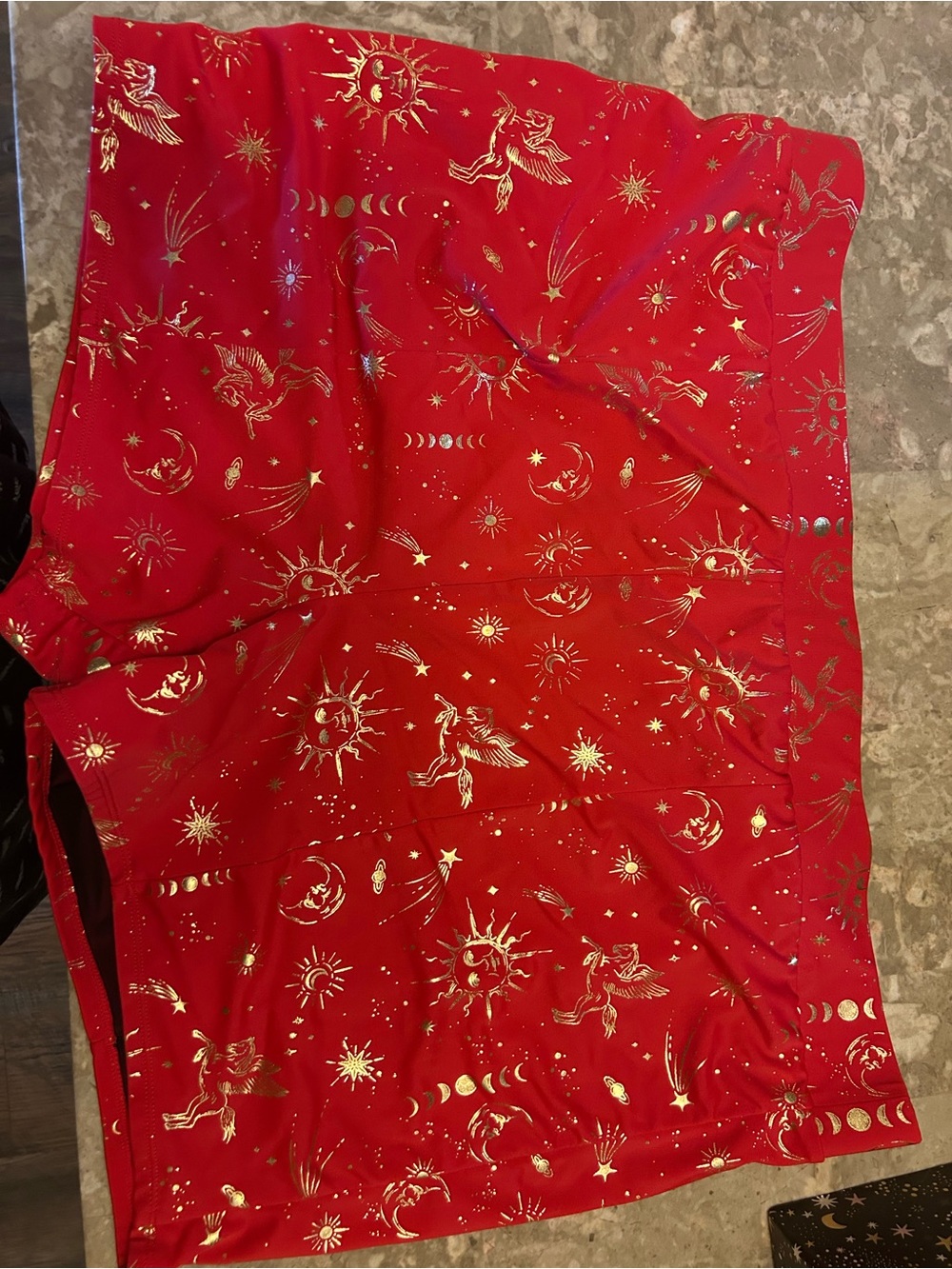 Red Celestial Print Swim Shorts